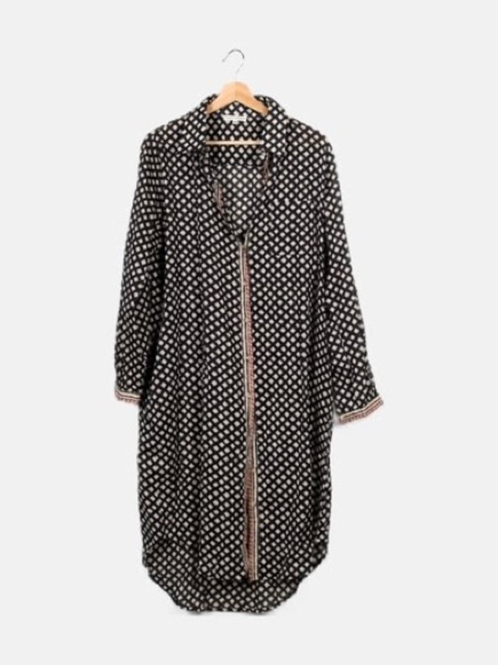 Black and Cream Geometric Tiered Long Sleeve Flowy Maxi Dress